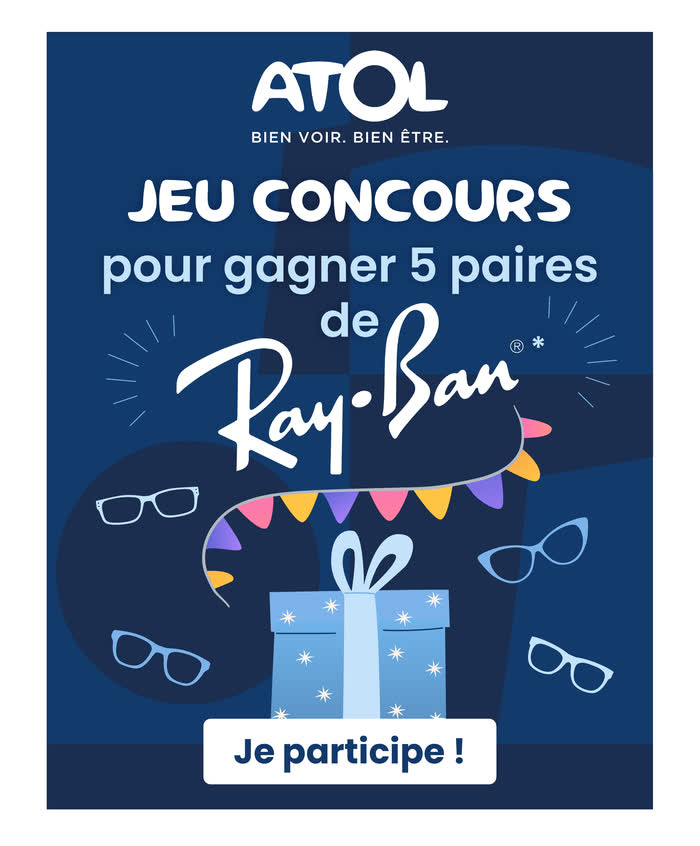 Display — Opticien — jeu-concours lunettes : première piste, guirlande et paquets cadeaux