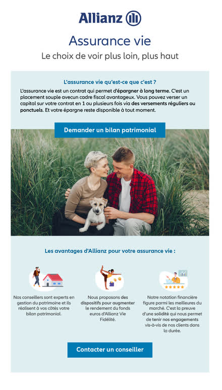 Emailing — Assurance vie — pédagogie d'abord, prise de rendez-vous patrimonial ensuite