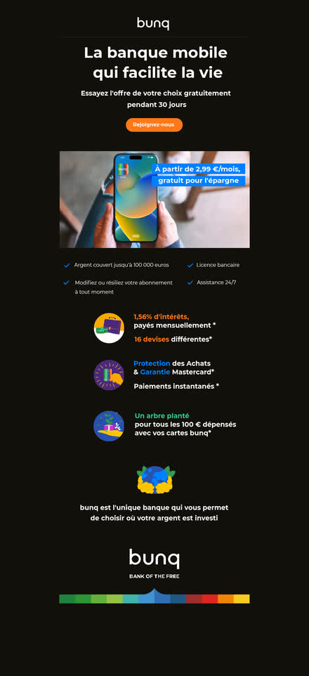 Emailing — Banque mobile — seconde version sur fond noir, photo produit en situation