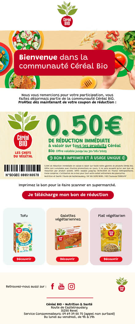 Emailing — Alimentation bio — variante : la sélection produits passe avant le coupon