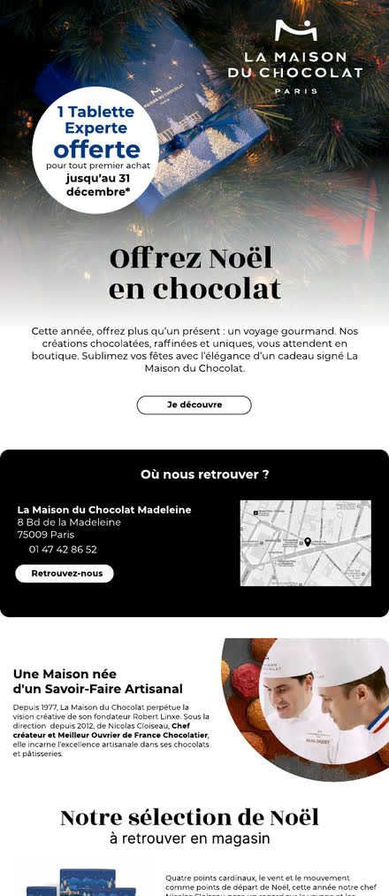 Emailing — Chocolatier — variante d'accroche : « Offrez Noël en chocolat »