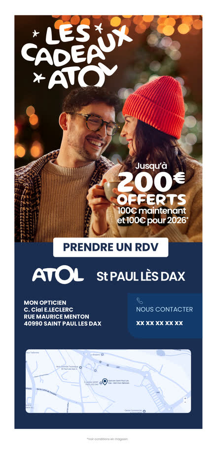 Emailing — Opticien — opération cadeaux de fin d'année : offre chiffrée, prise de rendez-vous et plan d'accès