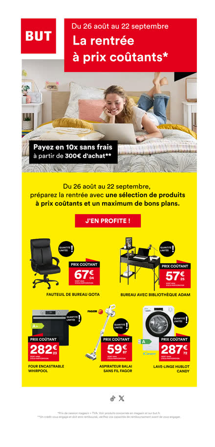 Emailing — Équipement de la maison — opération rentrée à prix coûtants, sélection produits et paiement en dix fois