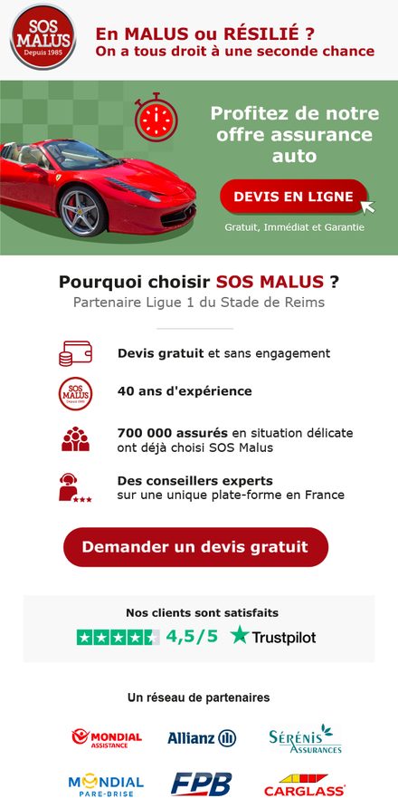 Emailing — Conducteurs malussés — quatre preuves de réassurance et note Trustpilot