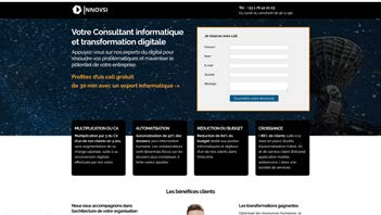 Landing page — Génération de leads DSI — landing sombre, formulaire visible dès le premier écran