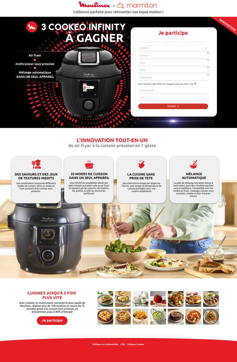 Landing page — Jeu-concours multicuiseur — landing de participation co-brandée avec un média food