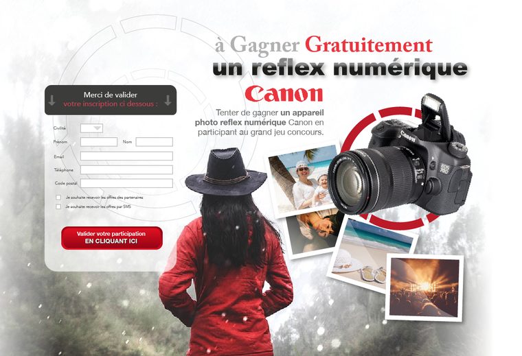 Landing page — Dotation photo — participation en un seul écran, lot mis en scène