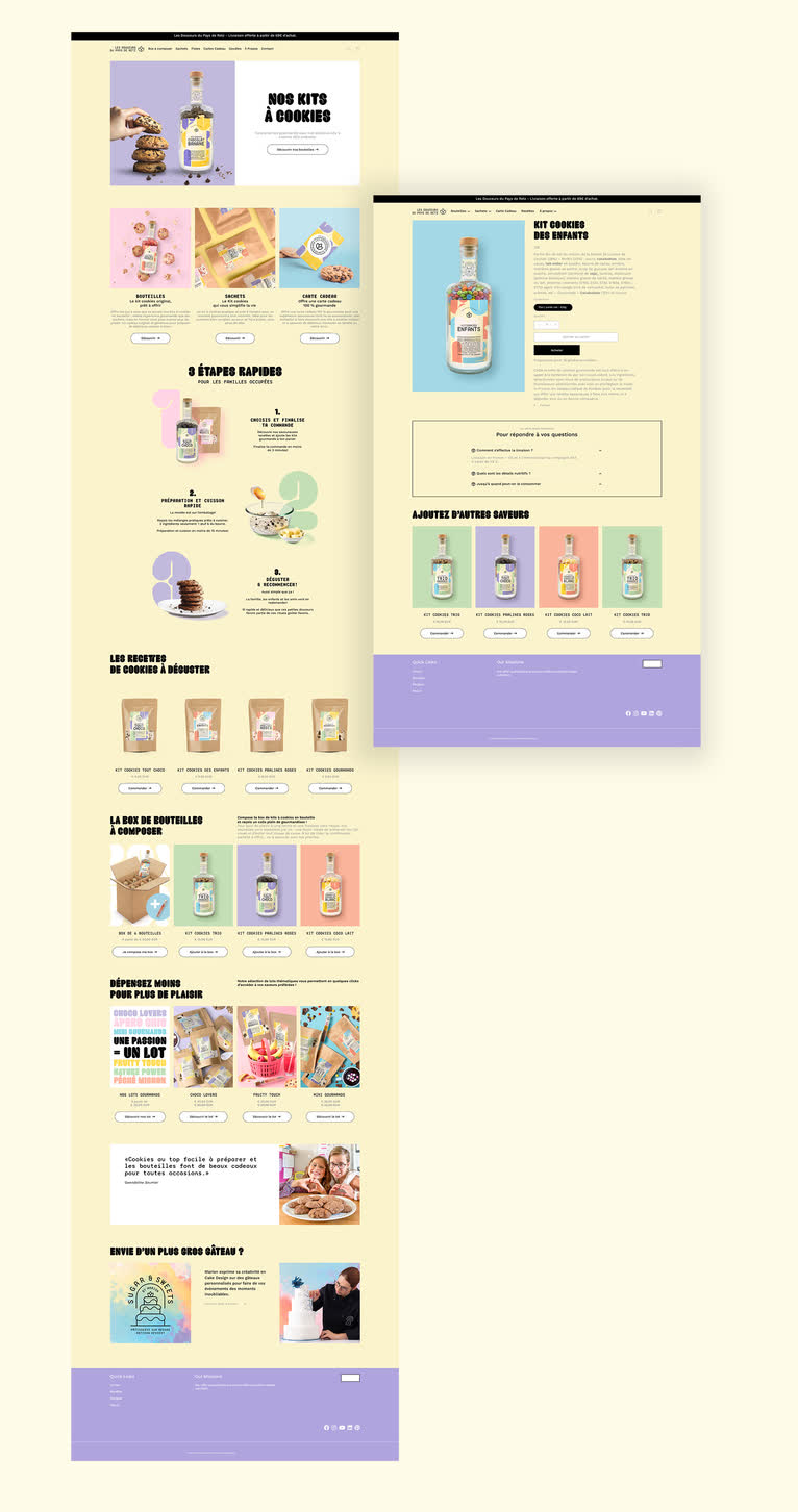 Les Douceurs du Pays de Retz — Kits à cookies en bouteille : boutique Shopify complète — page d'accueil, fiches produit et box à composer. Boutique aujourd'hui fermée.
