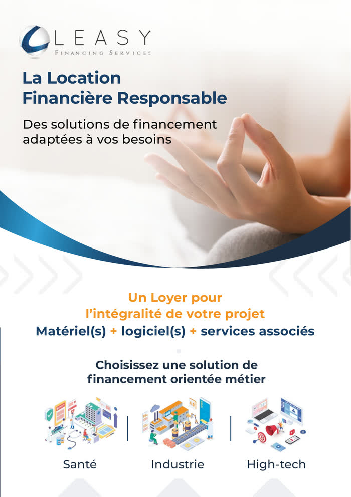 Location financière — couverture d'une plaquette A5, trois marchés en pictogrammes
